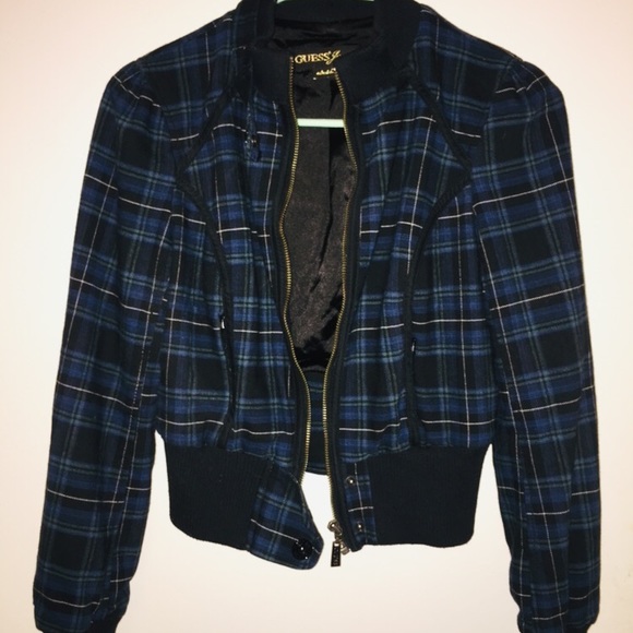 Bomber knitted type jacket. Plaid. - Picture 1 of 2